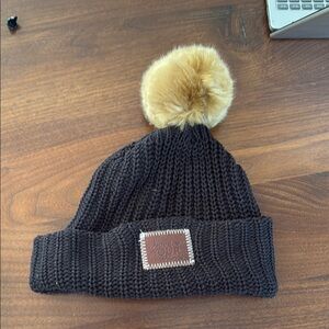 Love Your Melon Black Knit Beanie with Faux Fur Pom